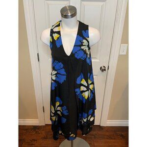 Desigual Black Blue Floral Sleeveless Trapeze Dress, Size 4 | 36